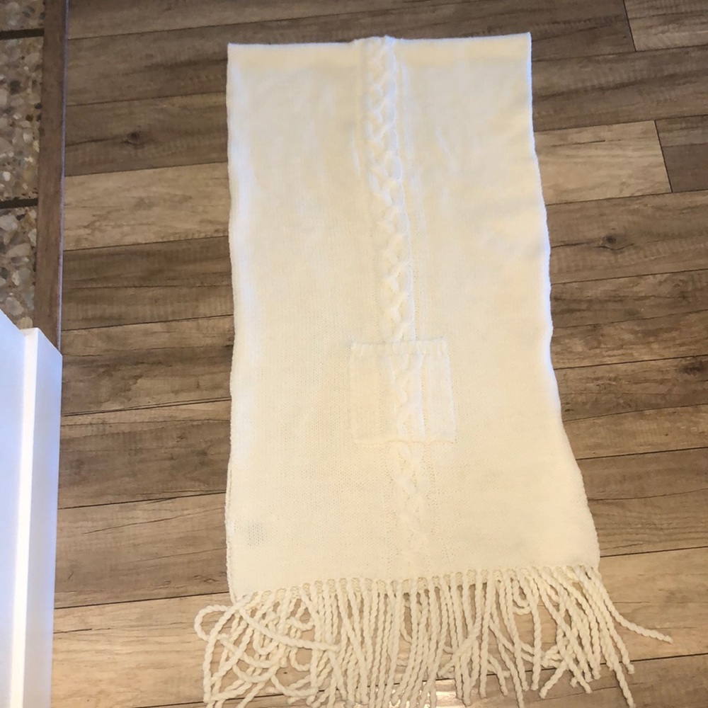 Cream Fringed Scarf with Pockets